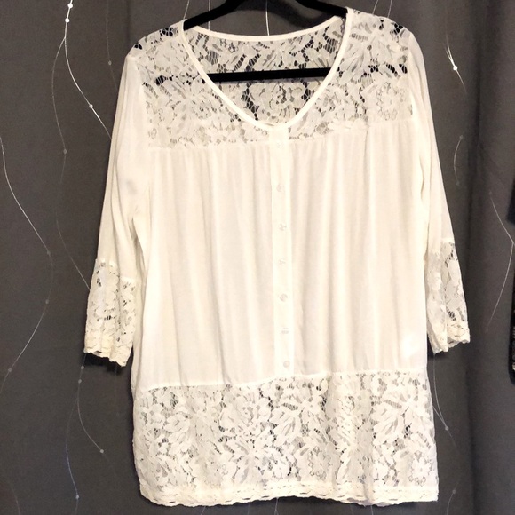 Lace blouse- Size large- White - Picture 1 of 7